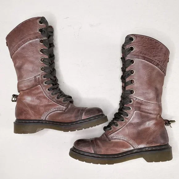Dr. Martens Brown Distressed Leather Triumph Tall Lace Up Fold Over Boot Size 7 - Picture 9 of 12